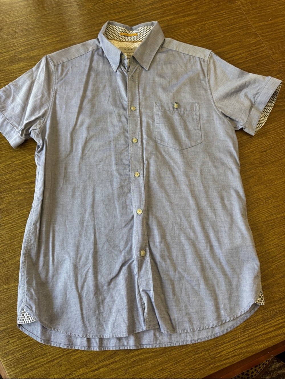 Ted Baker Blue Textured Button-Down Shirt with Contrast Collar